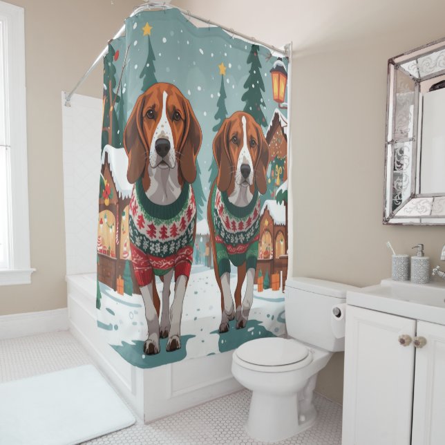 American Foxhound Dogs Christmas Snow Holiday Duschvorhang (Beispiel)
