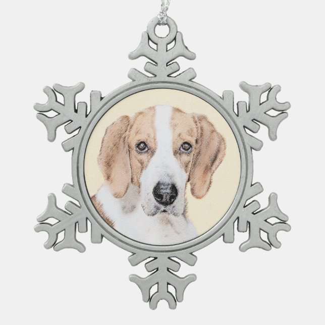 American Foxhound Painting - Niedliche Original Hu Schneeflocken Zinn-Ornament (Vorderseite)