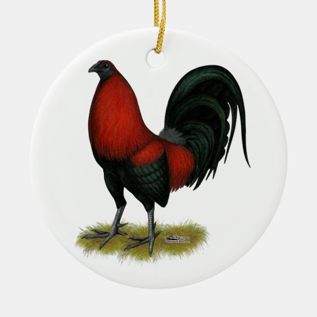 American Game BB Black Red Rooster Keramikornament (Vorne)