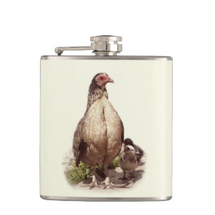 American Game Hen and Baby Chickens Flachmann