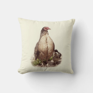 American Game Hen and Baby Chickens Kissen