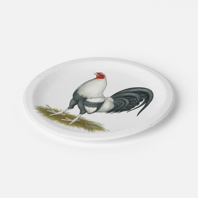 American Game Silver Blue Gamecock Pappteller (Schrägansicht)