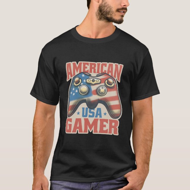 American Gamer USA Controller Patriotic Art T-Shirt (Vorderseite)