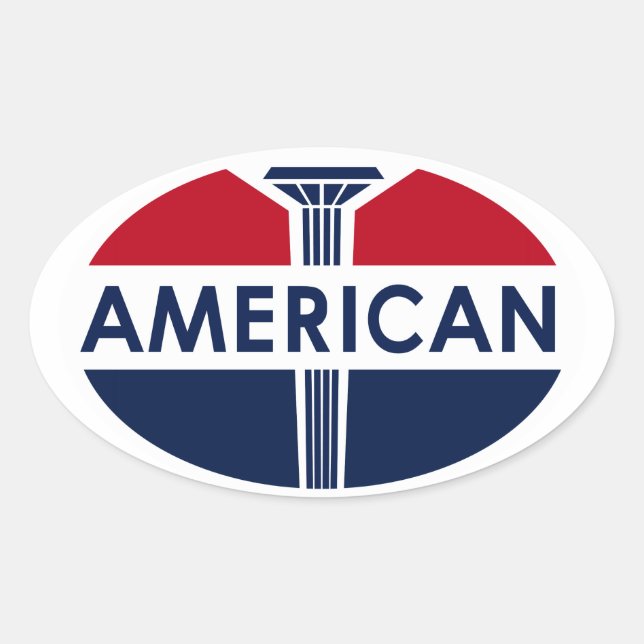 American Gas Station Schild. Flachversion Ovaler Aufkleber (Vorderseite)