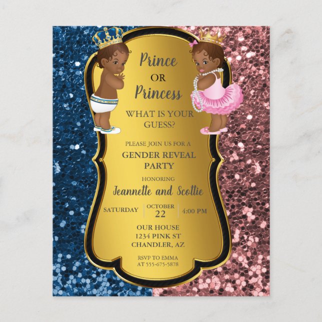 American Gender Reveal Gold Glitzer Invit (Vorderseite)