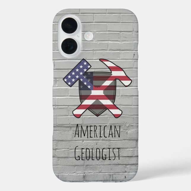 American Geologist Rock Hammer Shield iPhone 16 Hülle (Rückseite)