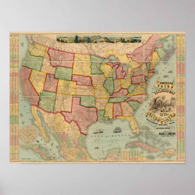 American Gewerkschaft Railroad Map The United Staa Poster (Vorne)
