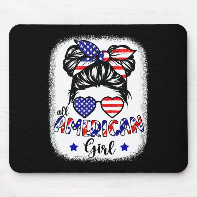 American Girl 4. Juli Shirt Frauen Messy Bun Uns Mousepad (Vorne)