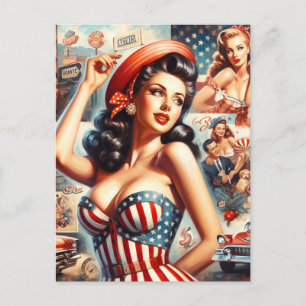 American Girl Button-Up Collage Postkarte