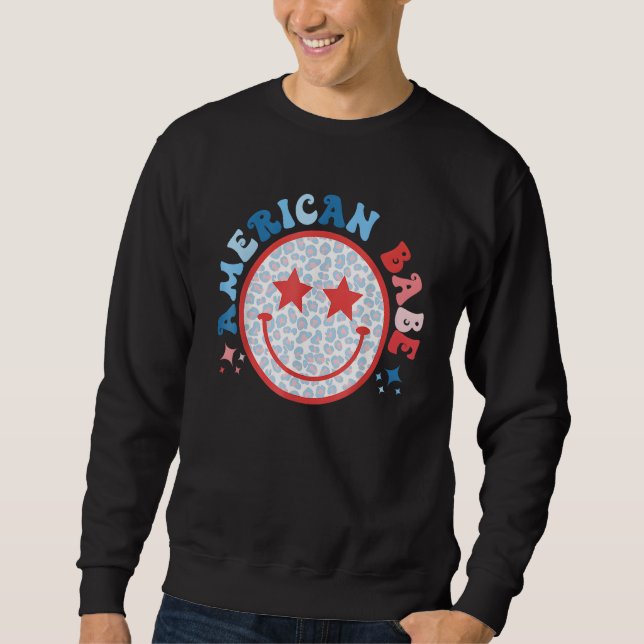 American Girls Babe Leopard Smile Face 4th of July Sweatshirt (Vorderseite)
