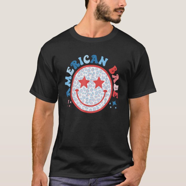 American Girls Babe Leopard Smile Face 4th of July T-Shirt (Vorderseite)