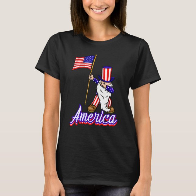 American Gnome Women Independence America Flag lä T-Shirt (Vorderseite)