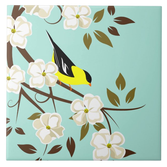 American Goldfinch and Dogwood Blume Fliese (Vorderseite)