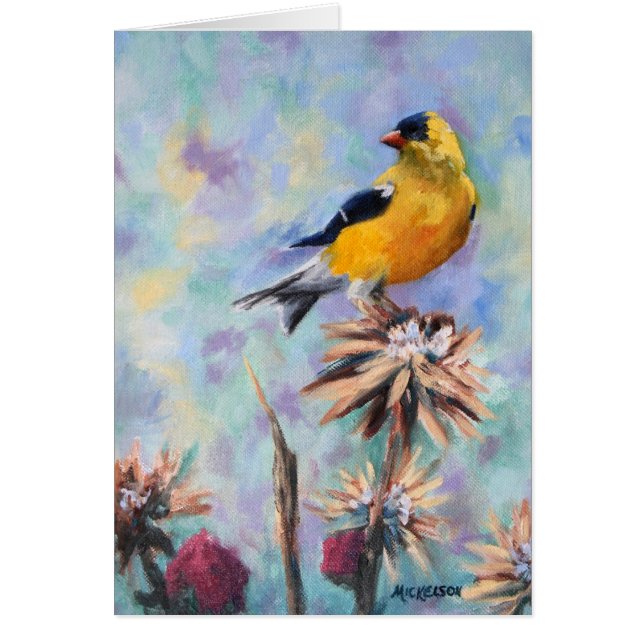 American Goldfinch auf Thistle Grußkarte (Vorne)