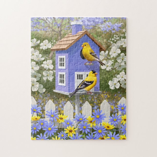 American Goldfinch Bird House Flower Garden (Vertikal)