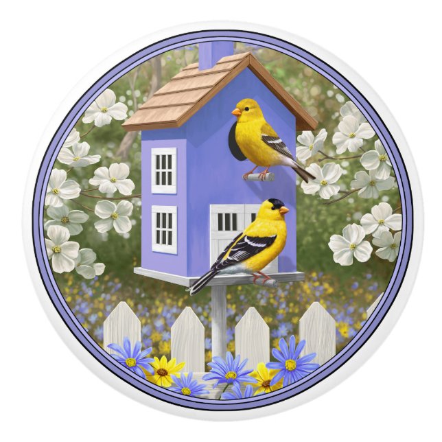 American Goldfinch Bird House Flower Garden Keramikknauf (Vorderseite)