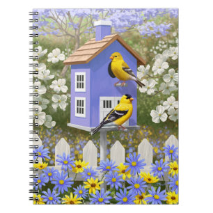 American Goldfinch Bird House Flower Garden Notizblock