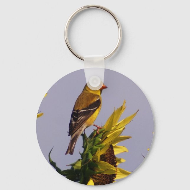 American Goldfinch on Sunflower Schlüsselanhänger (Vorderseite)