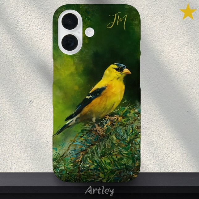 American Goldfinch Painting Individuelle Name iPhone 16 Hülle (Von Creator hochgeladen)