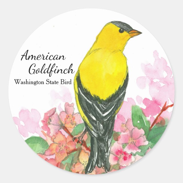 American Goldfinch Washington Staat Bird Yellow Runder Aufkleber (Vorderseite)