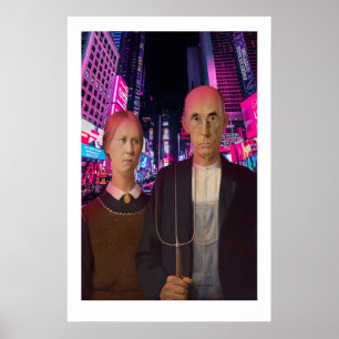 American Gothic Art Print Times Square Neon, USA Poster