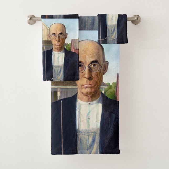 American Gothic Classic Painting Grant Wood Badhandtuch Set (Insitu)