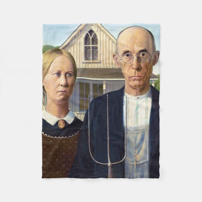 American Gothic Classic Painting Grant Wood Fleecedecke (Vorderseite)