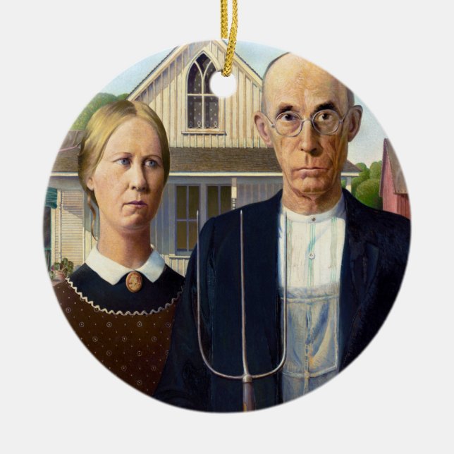American Gothic Classic Painting Grant Wood Keramik Ornament (Vorne)