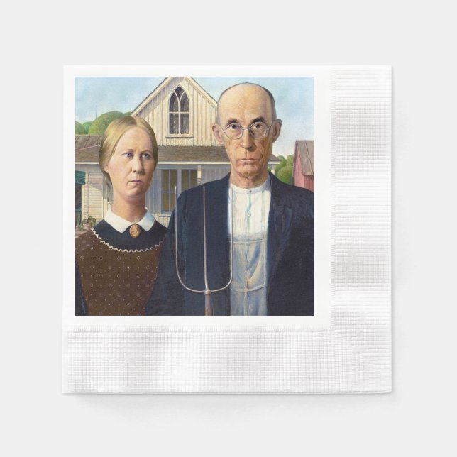 American Gothic Classic Painting Grant Wood Serviette (Vorderseite)