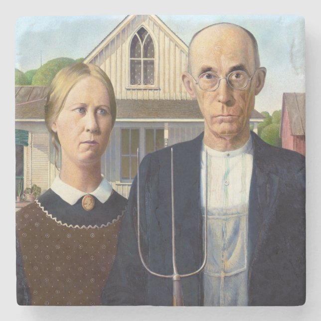 American Gothic Classic Painting Grant Wood Steinuntersetzer (Vorderseite)