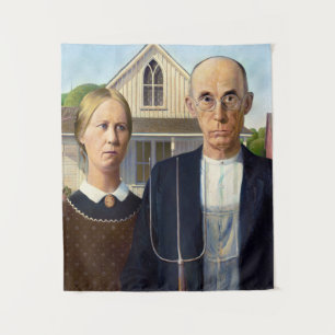 American Gothic Classic Painting Grant Wood Wandteppich