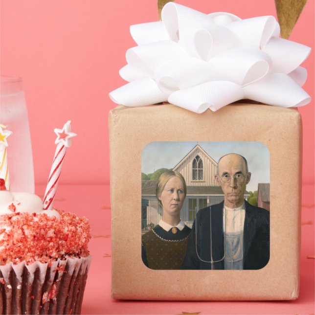American Gothic: Country Life Poor Rural Bauer Quadratischer Aufkleber (Party)