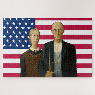 American Gothic Farmer USA Amerikanische Flagge  