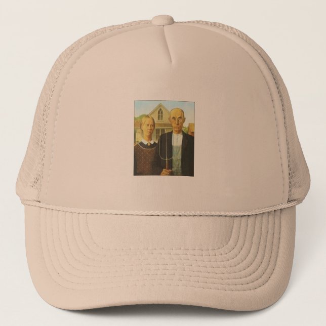 American Gothic Painting Ball Cap Truckerkappe (Vorderseite)