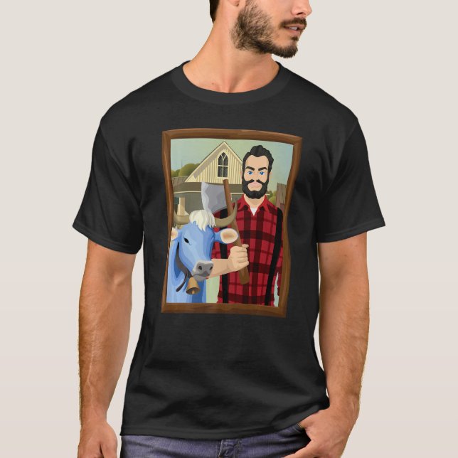 American Gothic Parody MN Paul Bunyan and Babe Blu T-Shirt (Vorderseite)