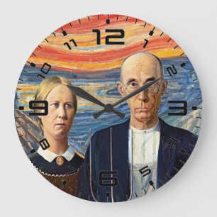 American Gothic Scream Art Mashup-Uhr Große Wanduhr