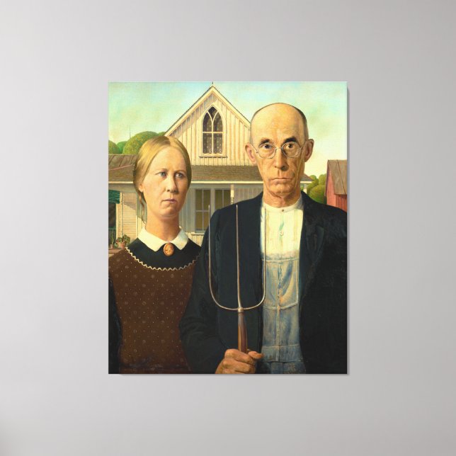 American Gothic von Grant Wood (1930) Leinwanddruck (Vorderseite)