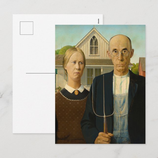 American Gothic von Grant Wood Feiertagspostkarte (Vorne/Hinten)