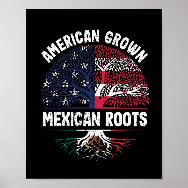 American Grove Mexican Roots USA Mexico Flag Poster (Vorne)