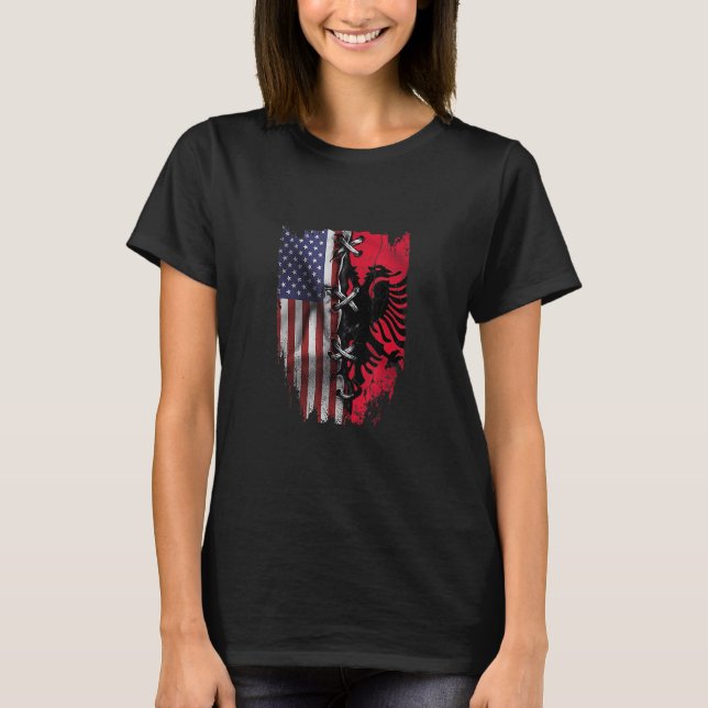 American Grown Albanien Roots USA Albanische Flagg T-Shirt (Vorderseite)