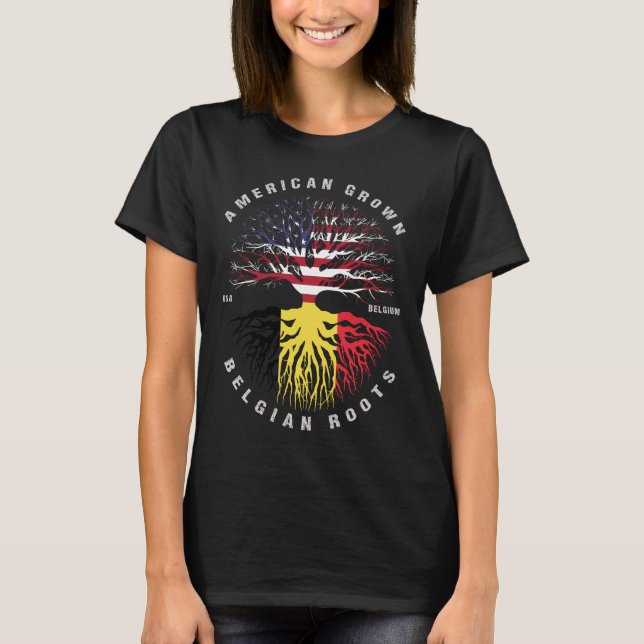 American Grown Belgium Roots Belgien-Flagge T-Shirt (Vorderseite)