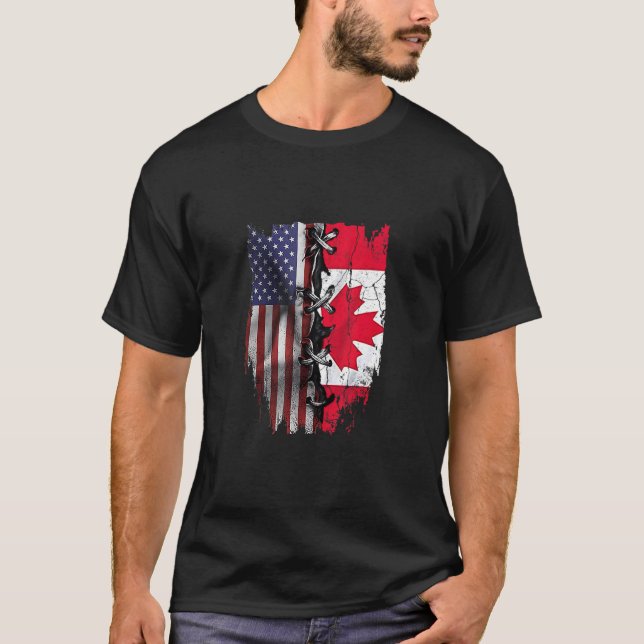 American Grown Canadian Roots USA Canada Flag T-Shirt (Vorderseite)