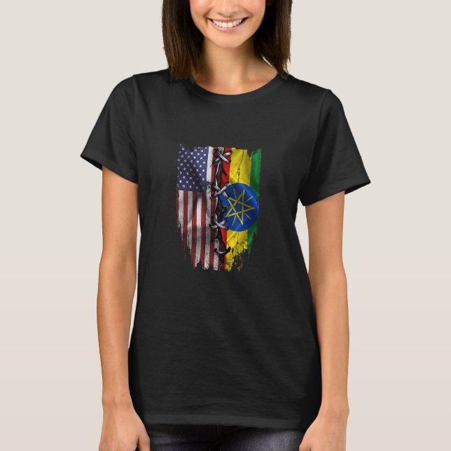 American Grown Ethiopian Roots USA Ethiopia Flag T-Shirt (Vorderseite)