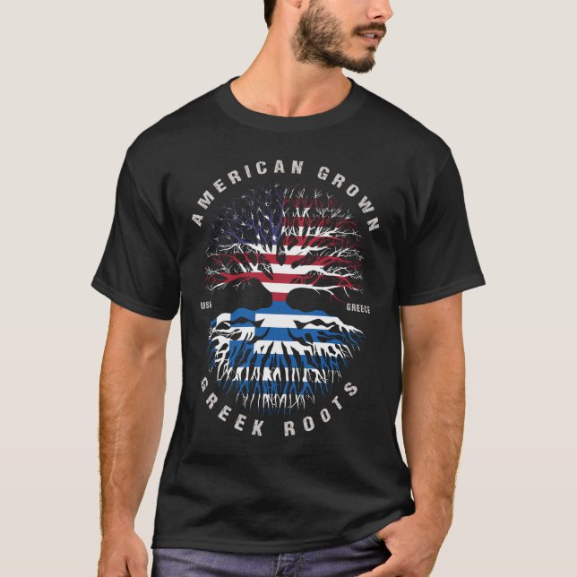 American Grown Greece Roots-Flagge T-Shirt (Vorderseite)