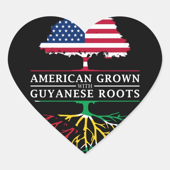 American Grown mit Guyanese Roots Guyana Design Herz-Aufkleber (Vorderseite)