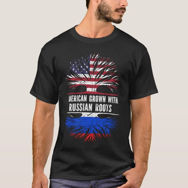 American Grown mit russischer Roots USA Flag T-Shirt (Vorderseite)