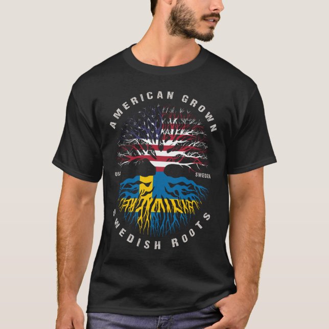 American Grown Swedish Roots Sweden Flag T-Shirt (Vorderseite)