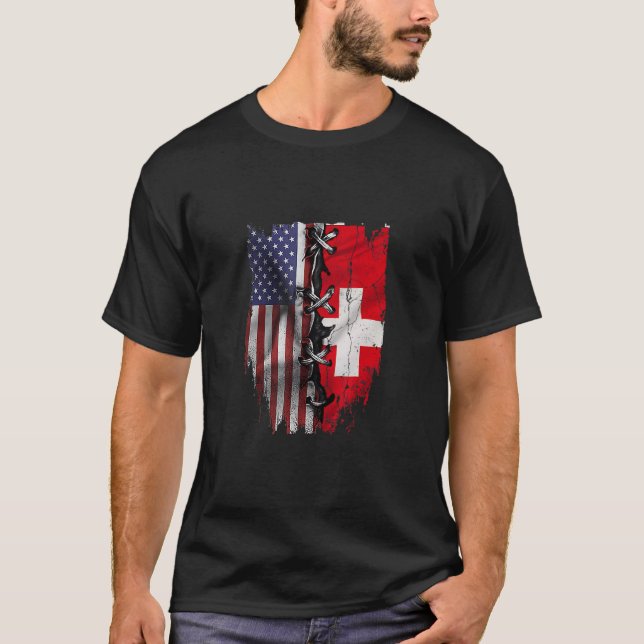 American Grown Swiss Roots Schweiz Flagge T-Shirt (Vorderseite)