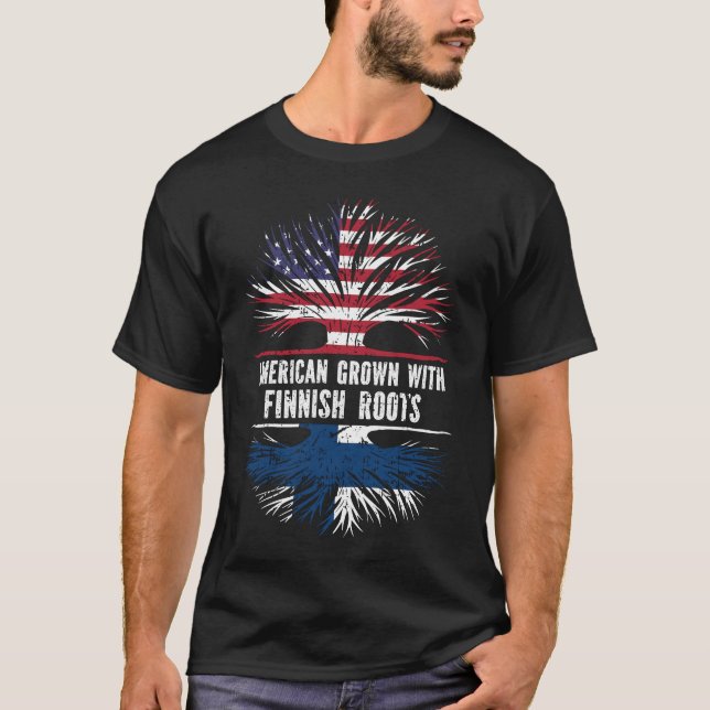 American Grown with Finnish Roots USA Flag T-Shirt (Vorderseite)