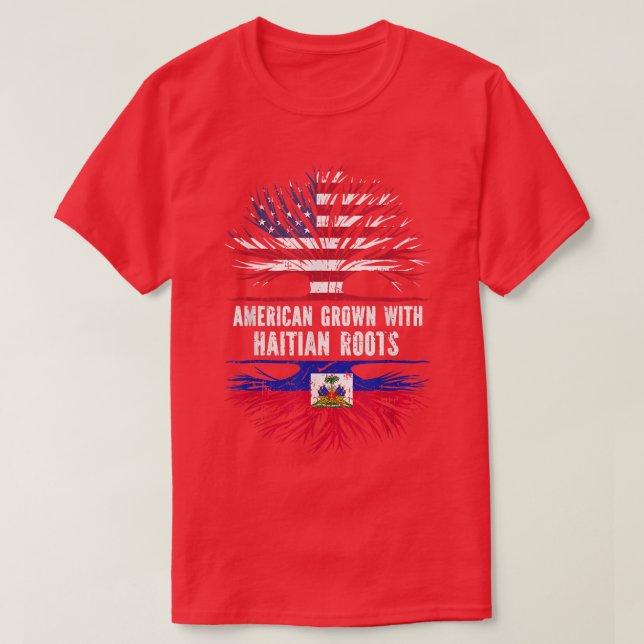 American Grown with Haitian Roots USA Flag Haiti  T-Shirt (Design vorne)